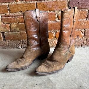 Mens Cowboy Boots,  size 8.5, brown suede and leather, vintage 1970s